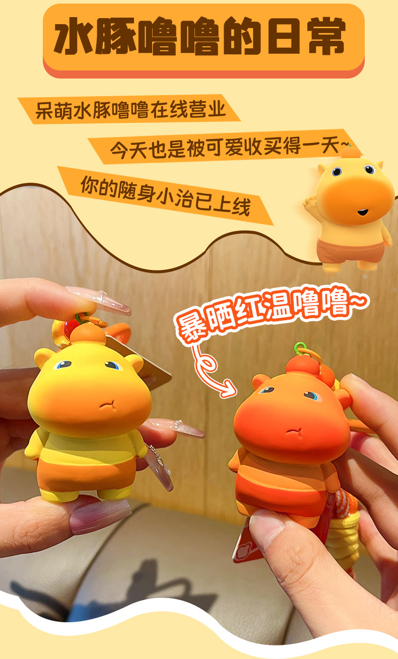 Creative genuine capybara Lulu UV light color-changing red temperature keychain student schoolbag pendant small gift pic 5