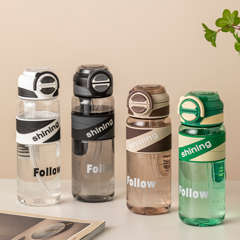 高颜值大容量双饮杯男女塑料水杯夏季创意学生上学便携吸管杯子详情5