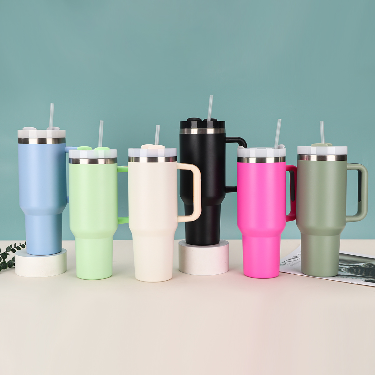 跨境热销纯色304不锈钢保温杯便携保冷时尚汽车杯户外简约吸管杯详情2