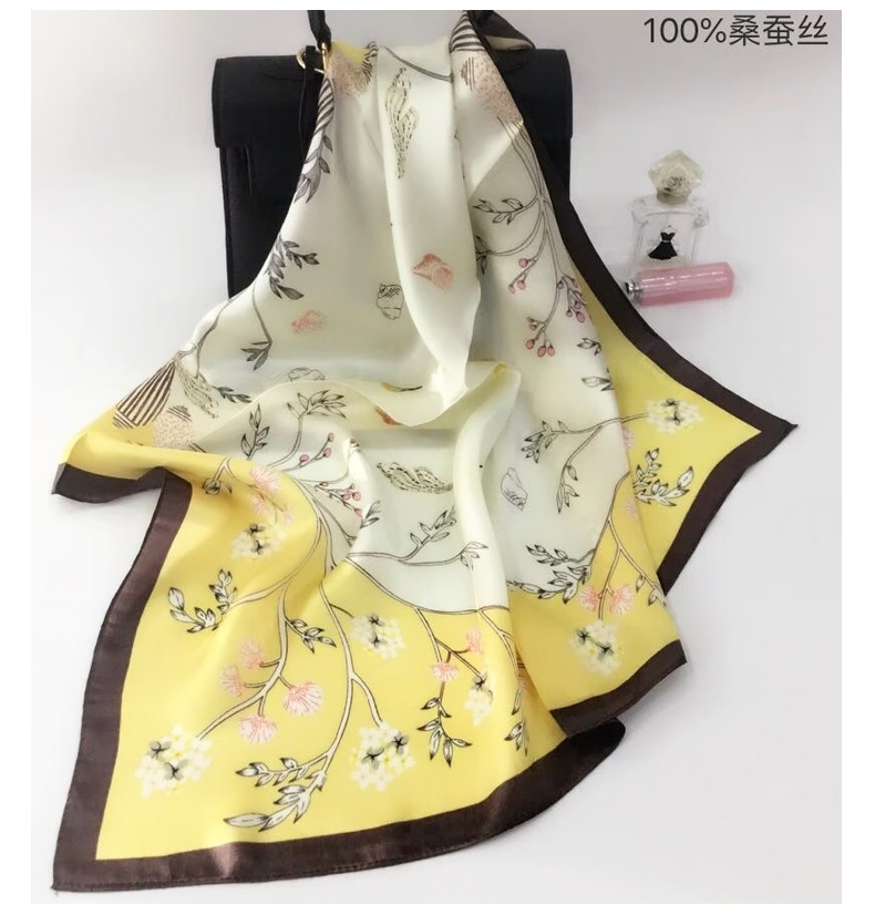 真丝小方巾女丝巾韩版印花装饰领巾花卉100%桑蚕丝丝巾70轻奢女详情8