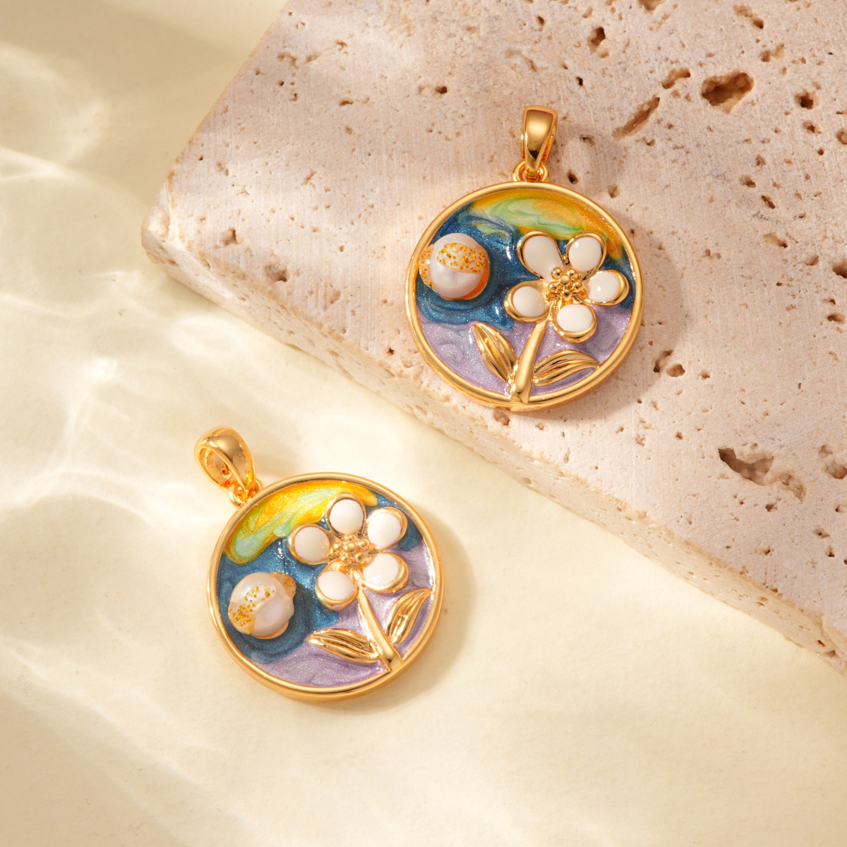 Oil-dripping flower oil painting style pendant, 18k copper gold-plated color retention high-end bracelet, necklace clasp DIY accessory pic 11