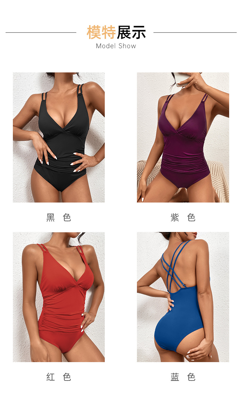 In stock 2023 new style European and American sexy V-neck one-piece swimsuit for women, Amazon swimsuit covering the belly one-piece swimsuit for women 664564 pic 6