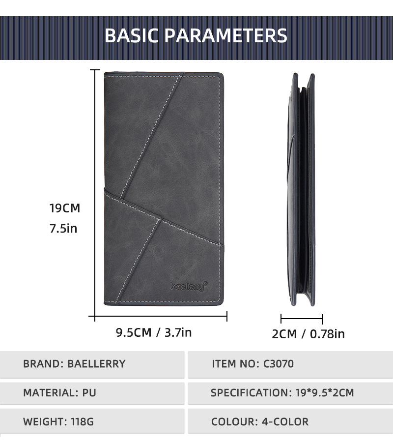 新款男士长款钱包baellerry跨境多卡位三折钱夹简约商务拉链票夹详情16