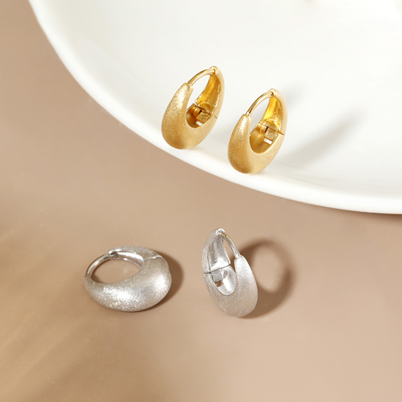 耳饰925純銀耳扣拉丝磨砂精致韩系高级感 小众女耳钉复古耳环批发详情9