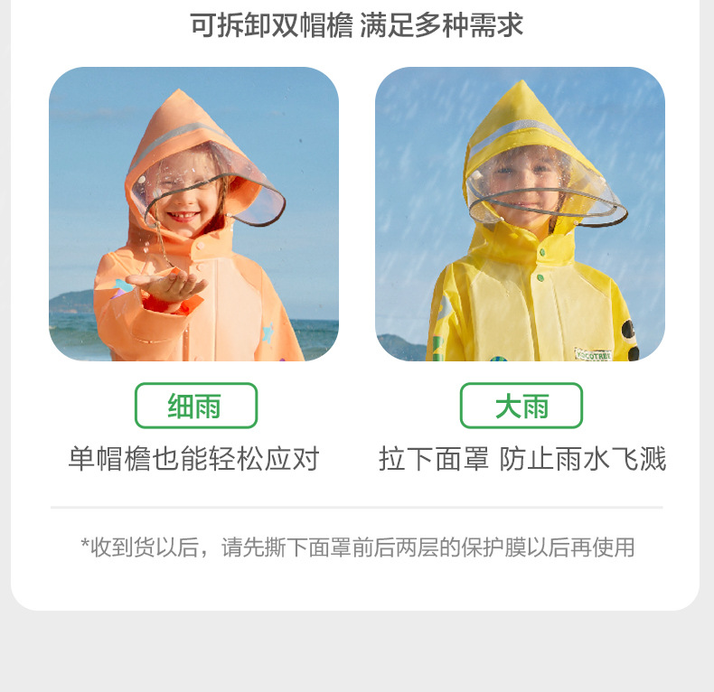 KK树儿童雨衣男童女孩防水雨披防雨服幼儿园宝宝带书包位套装恐龙详情10