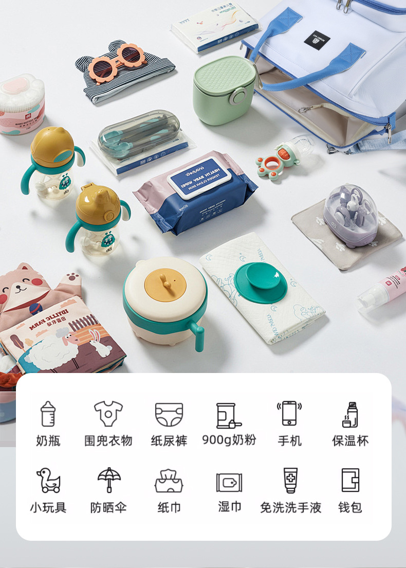 新款妈咪包多功能轻便百搭双肩包带娃外出大容量母婴包孕妈待产包详情3