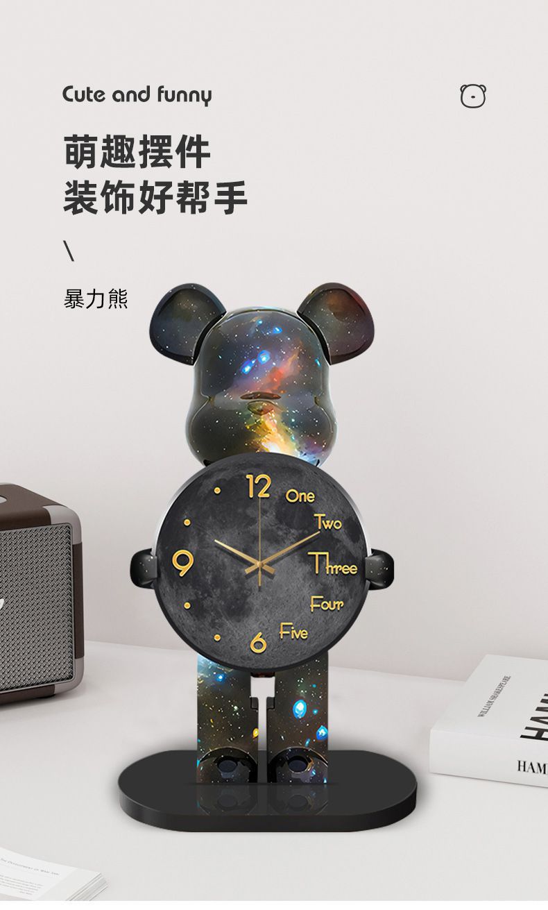 网红钟表暴力熊摆台时钟创意客厅餐厅摆件书房卧室现代简约静音钟详情1