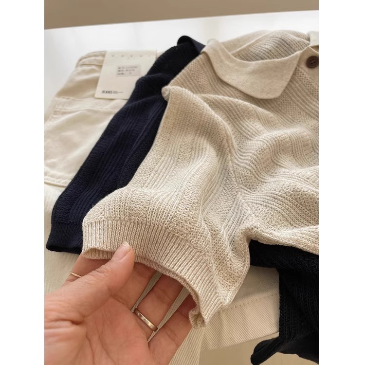 法式亚麻冰丝翻领针织短袖T恤女2025夏季气质百搭修身polo衫上衣详情5