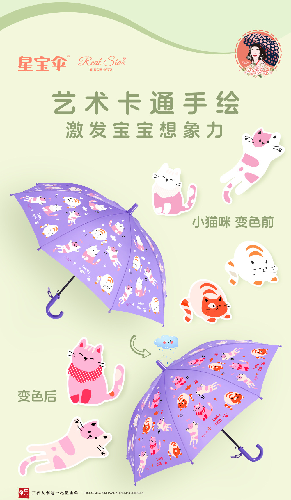 【跨境】儿童遇水变颜色的雨伞卡通图案长柄伞19寸自动小孩子伞详情5