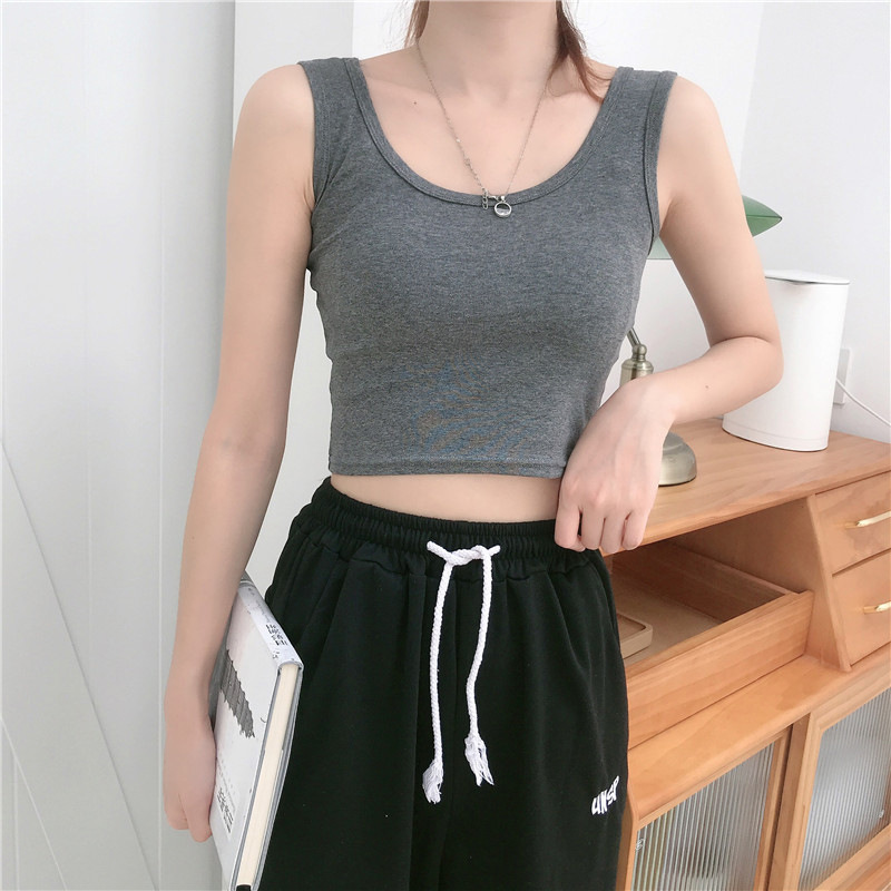 一件代发跨境带胸垫背心女夏季短款百搭裹胸露脐打底小背心女批发详情7