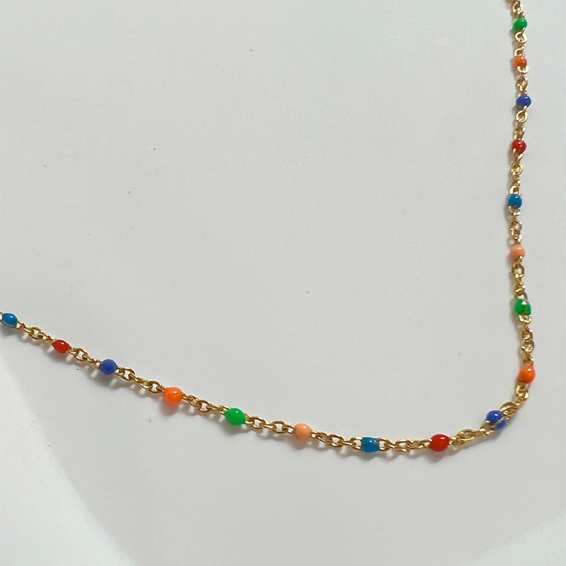 复古小众高级感滴油彩色豆豆项链百搭钛钢甜美链锁骨链配饰品详情4