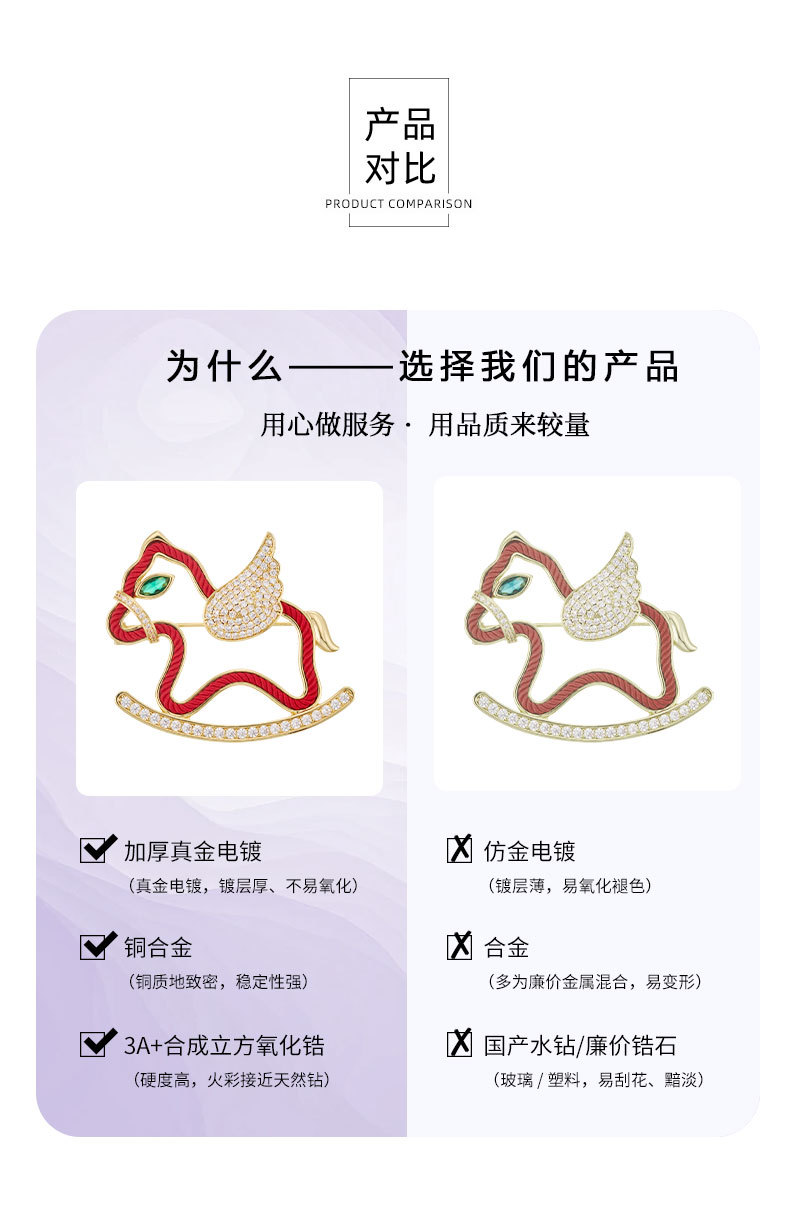 原创两用红绳系列萌马胸针轻奢高级感铜合金微镶锆石马上好运别针详情16