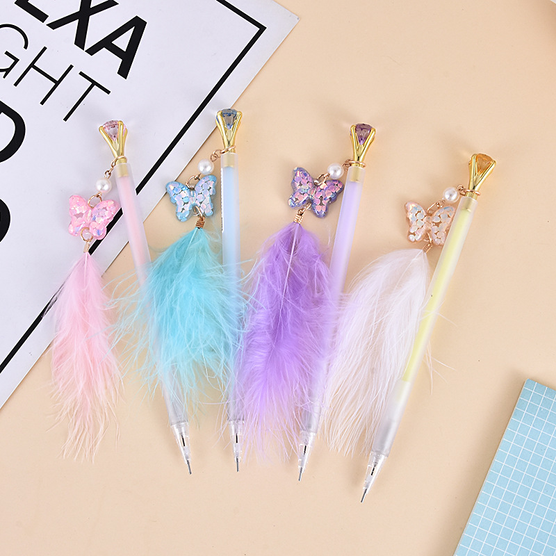 Oufeiya 5617 Korean version Creative Girl Heart Pendant, Mechanical Pencil, Diamond butterfly Feather Pendant, Activity Pencil pic 2