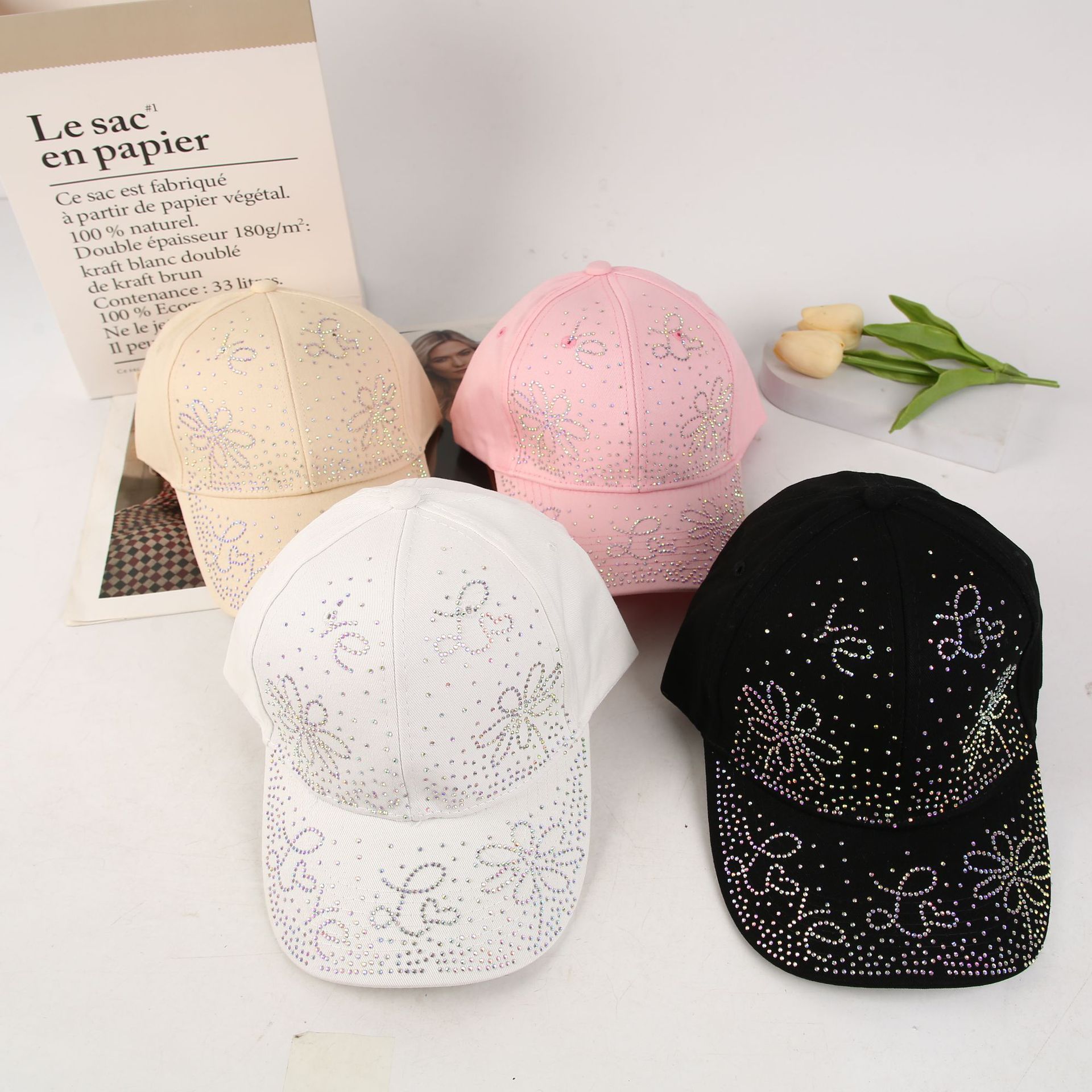 A new fashionable baseball cap with a light luxury water diamond butterfly for women. It is a versatile, casual and stylish shade baseball cap for women pic 2