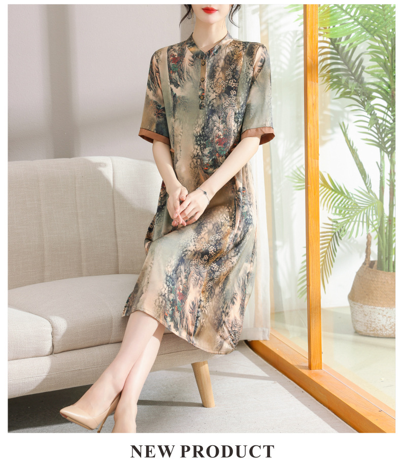 New Chinese-style summer dress for mothers, a stylish short-sleeved dress for middle-aged and elderly people, a retro long dress for a rich lady pic 11