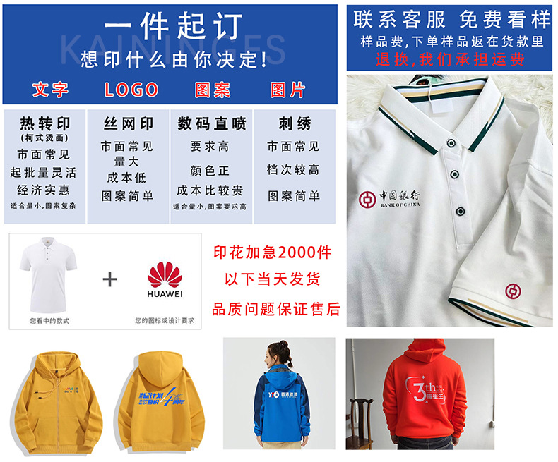 环保棉体恤定制短袖工作服印花logo企业员工工装夏季翻领文化衫详情3