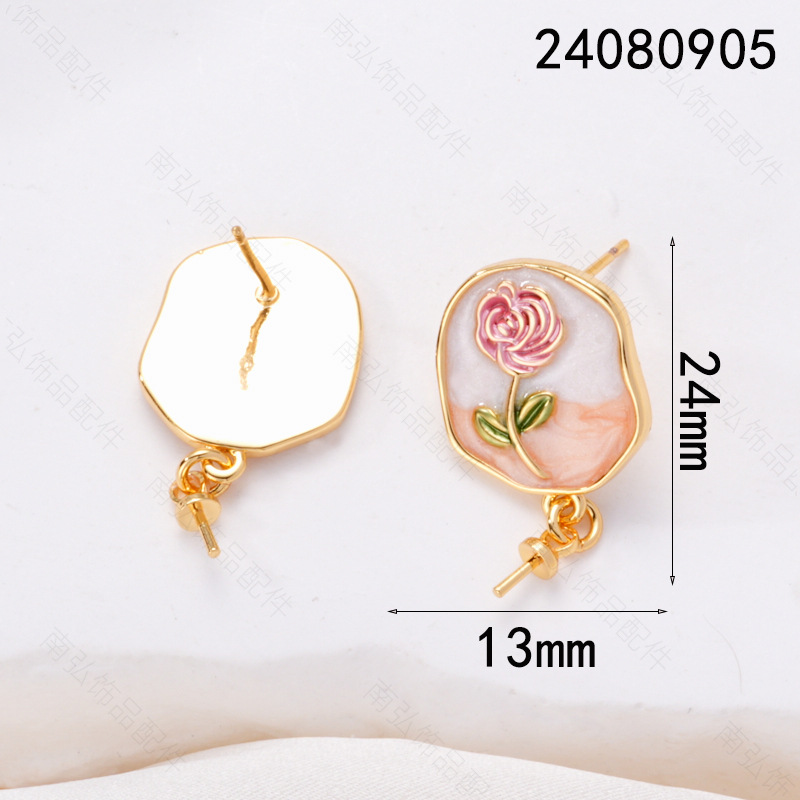 S925 Silver Needle Pearl Ear studs, ear studs, peach rose, Monet oil, vintage oil painting, Chinese style diy copper accessories pic 11