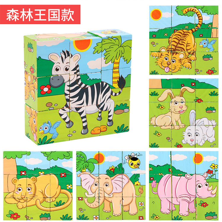 9粒六面画立体拼图块儿童益智力早教幼儿园积木质制玩具变脸魔方详情21