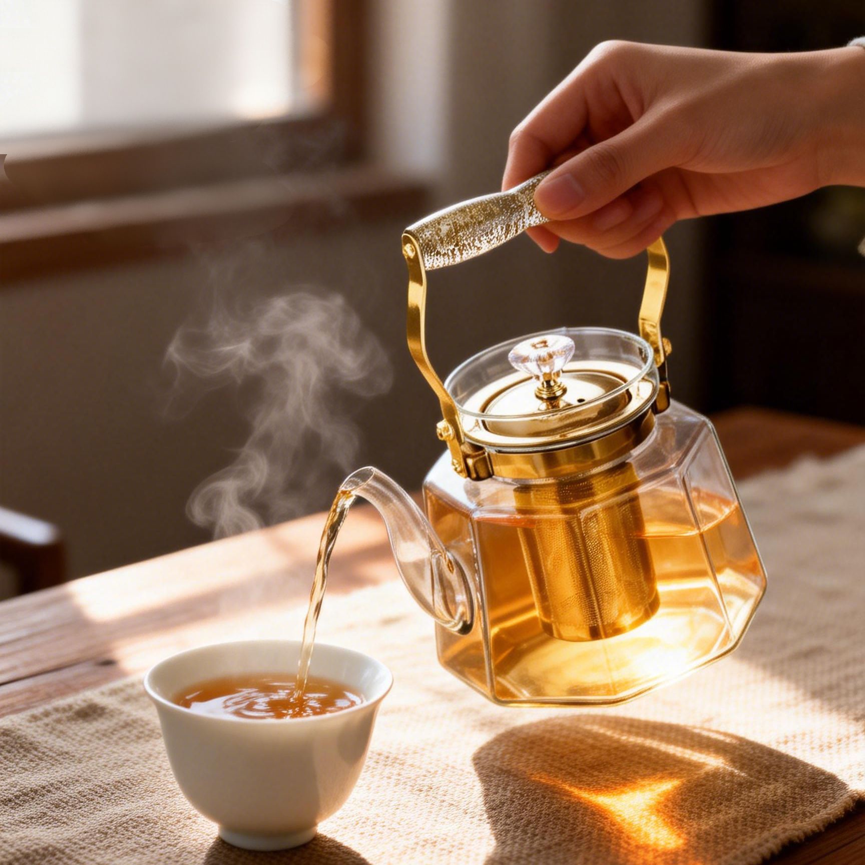 新款复古加厚水具提梁茶壶透明壶煮茶金色烧水壶高硼硅玻璃泡茶壶煮茶烧茶壶玻璃煮茶器玻璃泡茶壶详情4