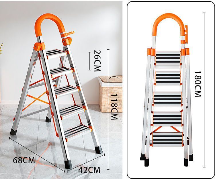 家用梯子折叠梯子不锈钢五步踏板梯人字梯加宽加厚钢管梯移动楼梯详情23