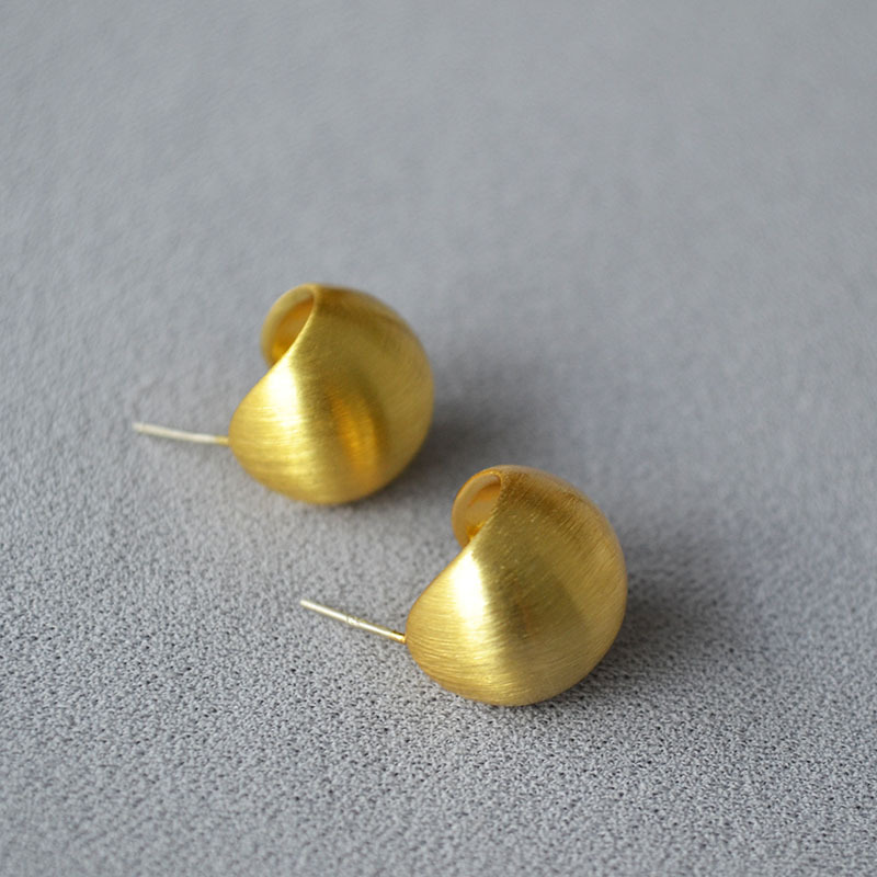 欧美小众设计黄铜空心半球拉丝镀金镀银ins高级感925银针耳钉耳饰详情9
