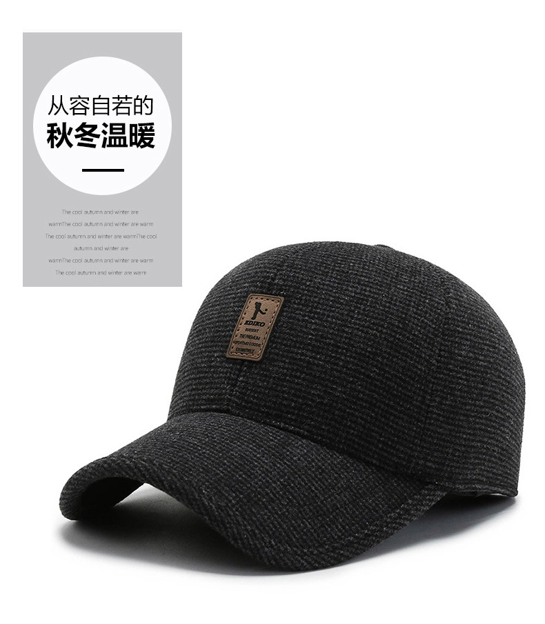 冬季新款绵中标棒球帽老年款户外秋冬休闲中老年加厚护耳男士百搭详情1
