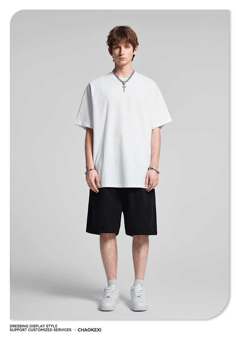 CKX2026夏季美式275g高品质潮牌纯棉t落肩纯色男潮青少年短袖T恤详情21