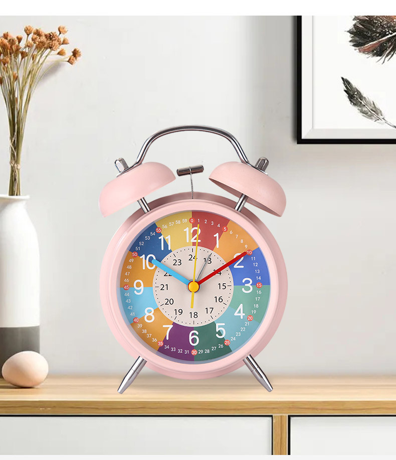 儿童早教金属小闹钟学生充电静音桌面台钟卡通夜光钟表闹铃批发详情15