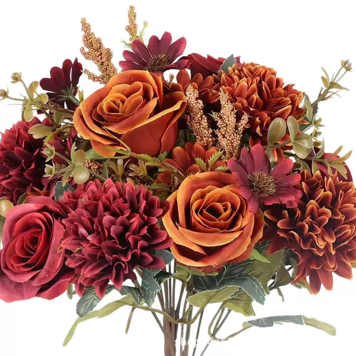 欧式田园装饰手捧玫瑰花仿真花花束客厅茶几家居餐桌花艺摆件批发详情4