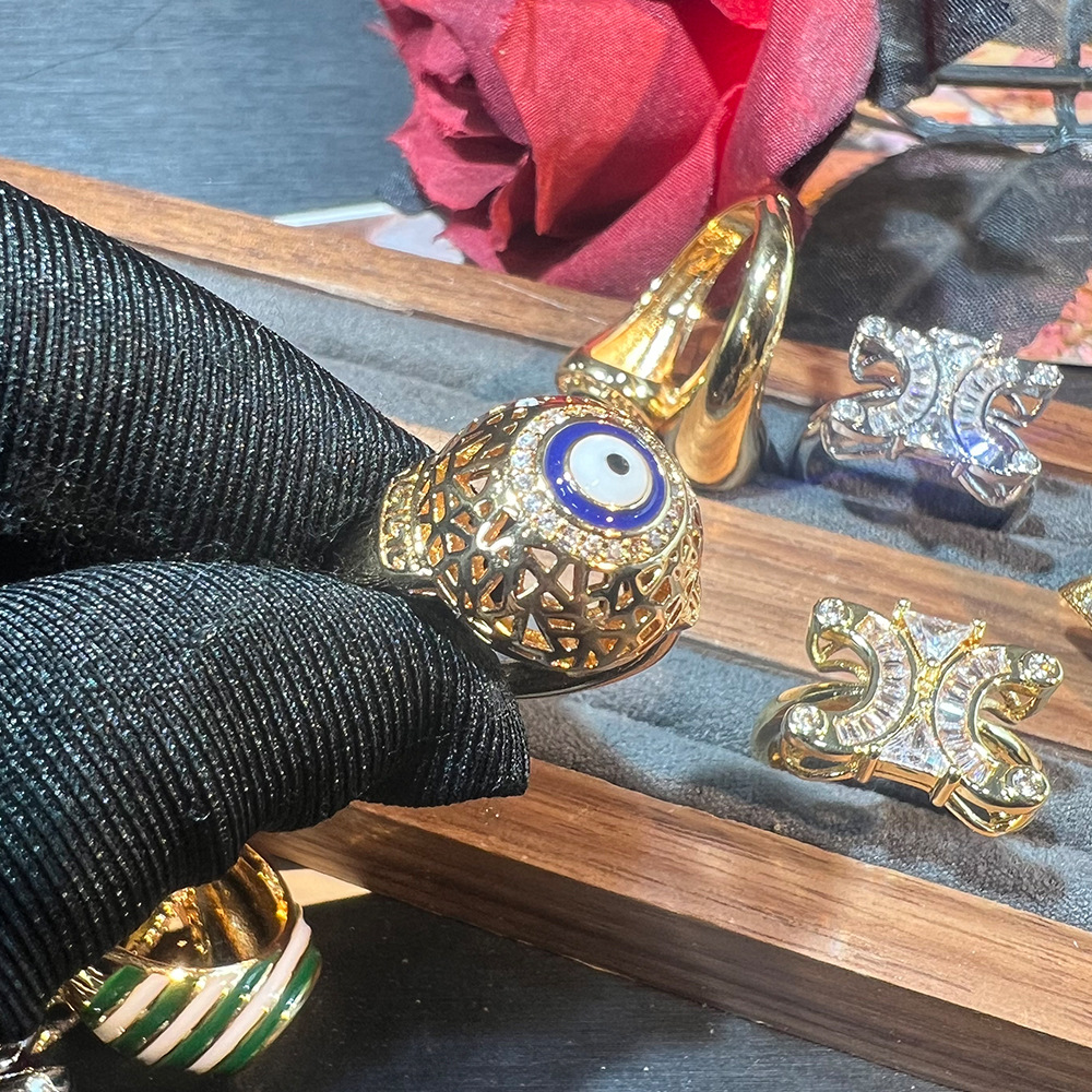 凯旋门滴油恶魔之眼欧美跨境开口戒指复古时尚个性小众甜酷风戒指详情6