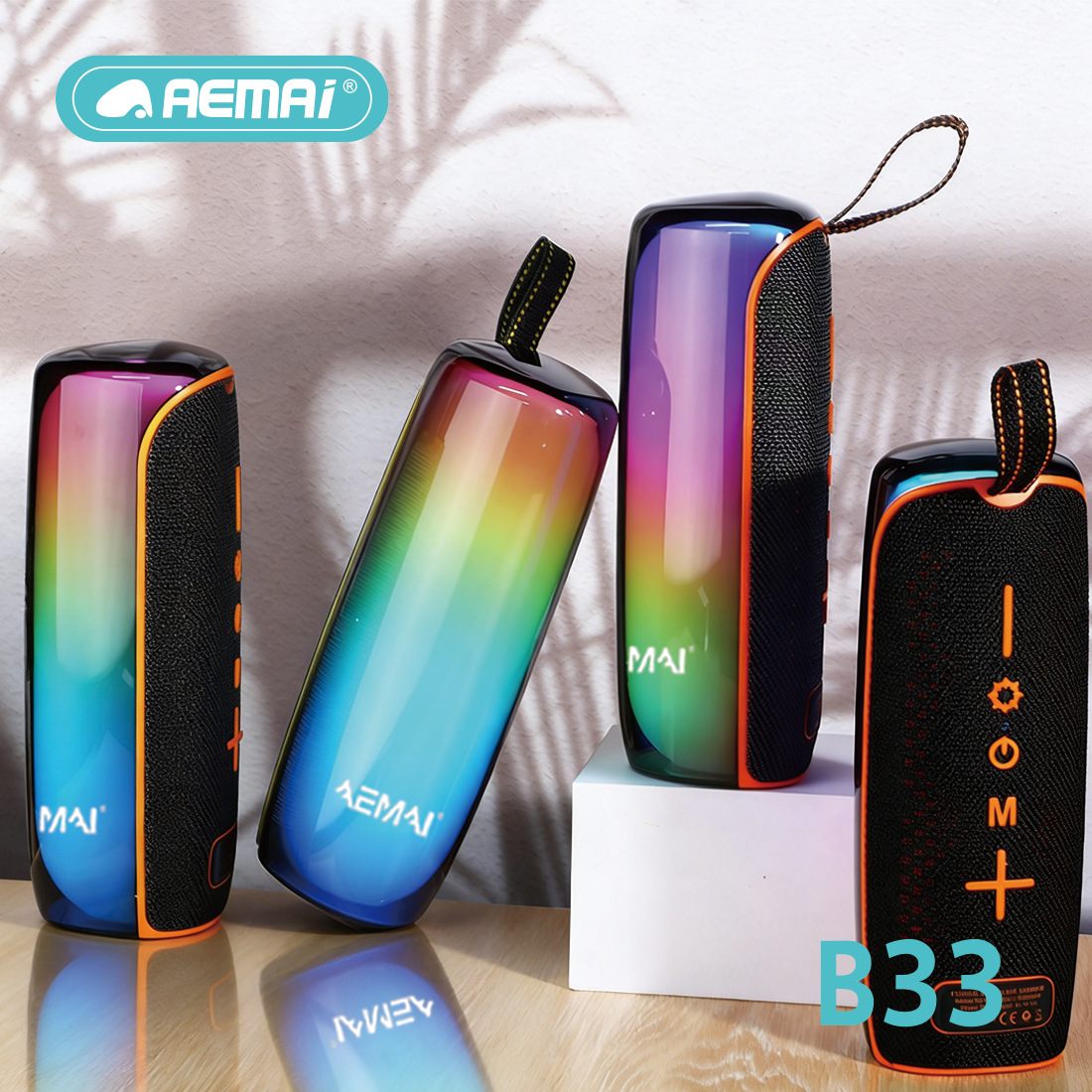 Новый портативный акустический сабвутер B33 RGB, выпущенный через границу в формате AEMAi bluetooth pic 3