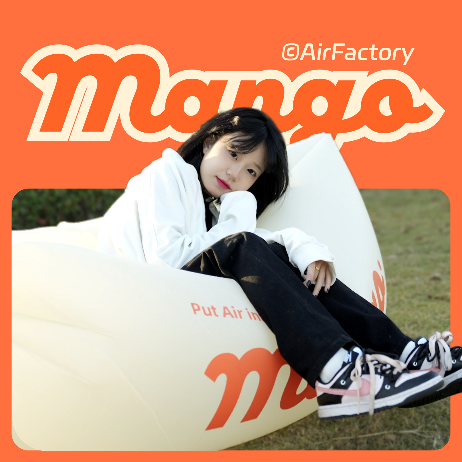 户外网红充气沙发空气沙发黑白格音乐节印花野餐垫装备露营用品详情23