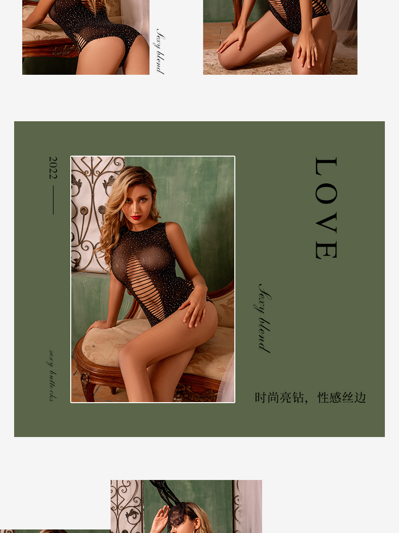 European and American sexy open-cut net clothes, transparent uniforms, tempting one-piece net socks, close-fitting mesh one-piece net clothes, romantic underwear pic 4