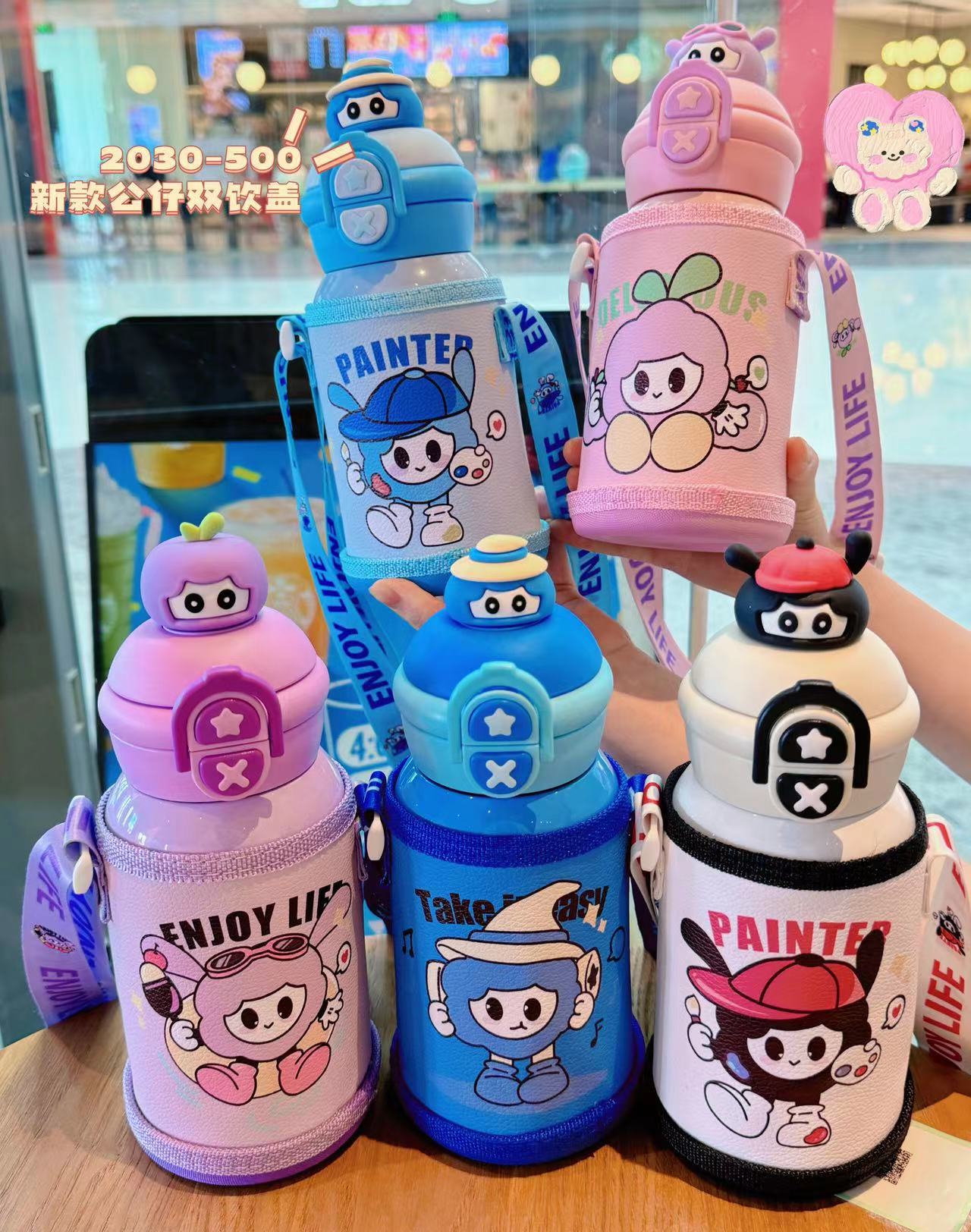 新款公仔儿童保温杯316不锈钢双饮吸管杯可爱幼儿园宝宝专用水杯详情2