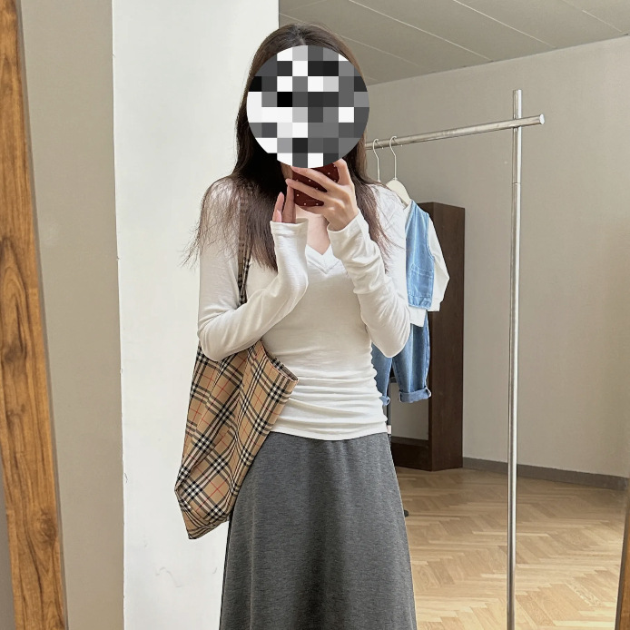 美式V领德绒辣妹T恤长袖上衣2025秋冬新款正肩修身保暖内搭打底衫详情4