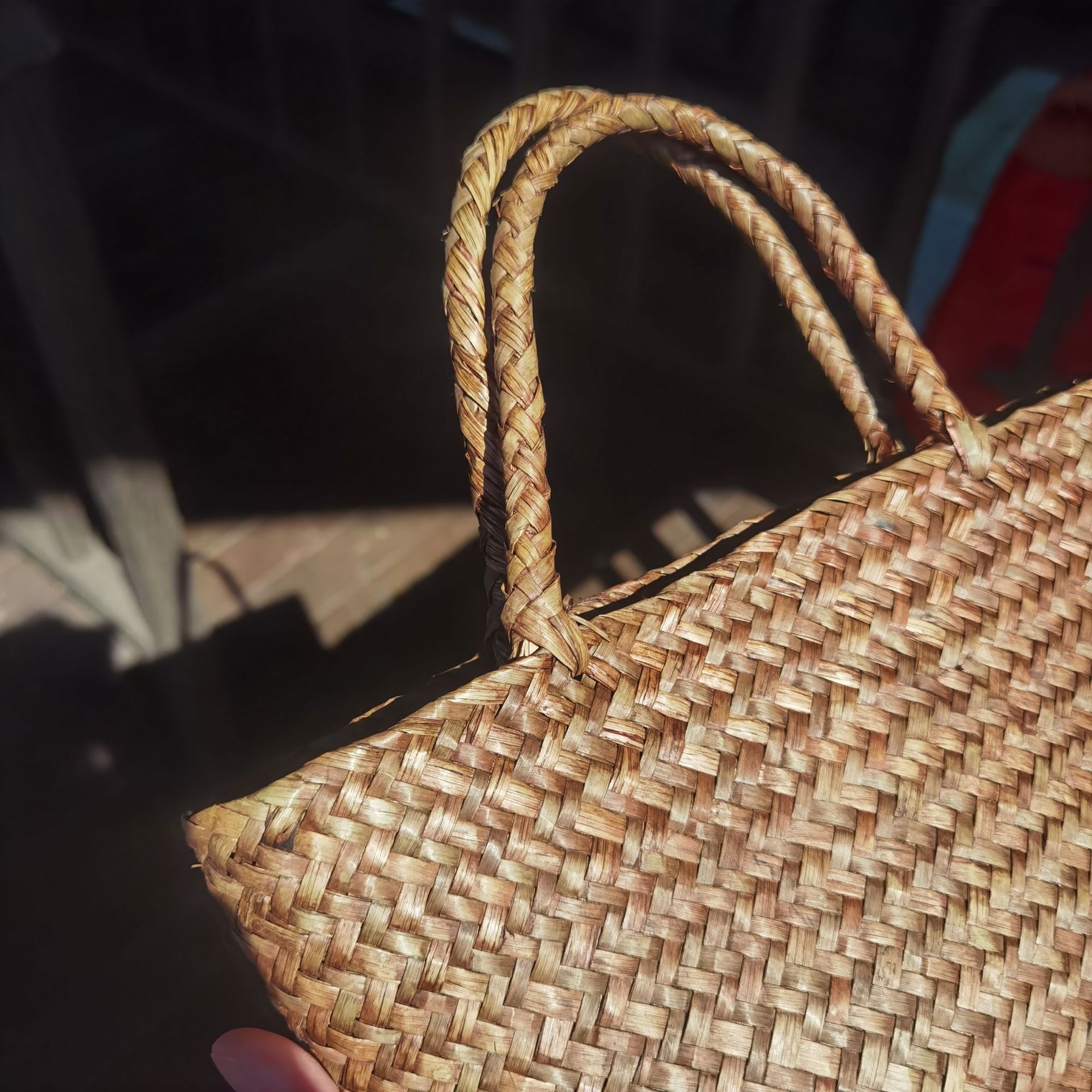 网红款编织手提包小众女包旅游度假小清新凹造型手工草编收纳详情1