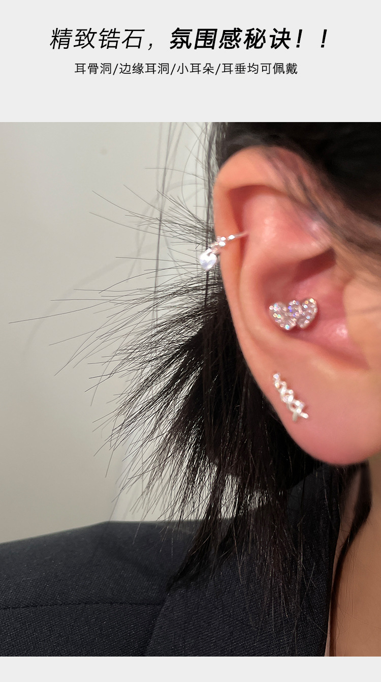 999 sterling silver exquisite zircon heart-shaped small ear studs for women on Instagram, a unique and high-end style of Korean-style sweet earrings pic 11