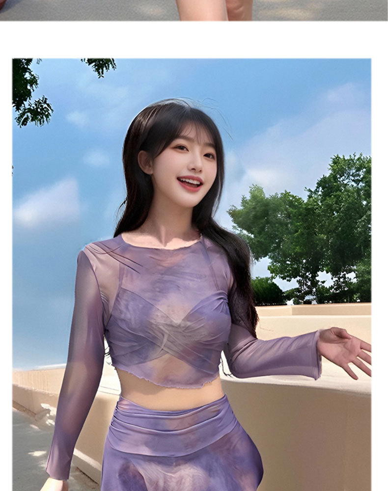 2025新款泳衣女性感紫色网纱比基尼透视包臀裙套装温泉显瘦度假-125106详情11