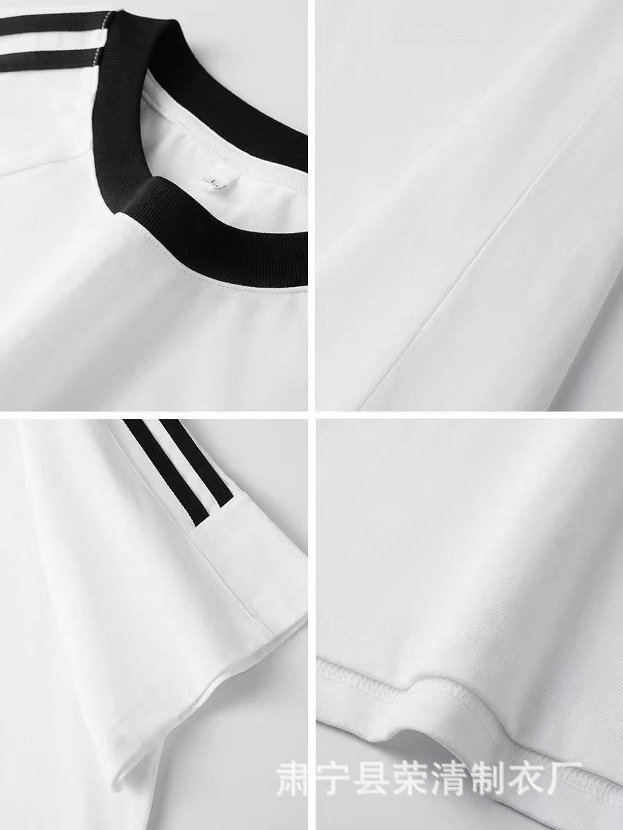 New 220g classic American three-bar pure cotton T-shirt for men, summer casual retro loose round-neck trendy short-sleeved pic 8