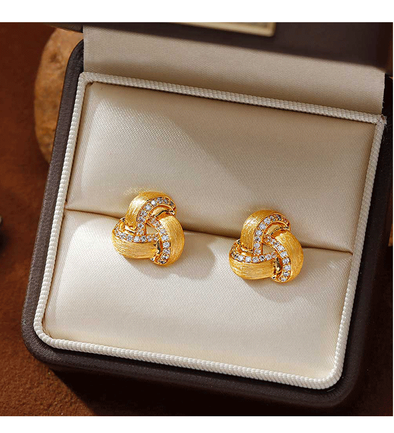Hyacinth ancient-style sand gold brushed earrings, retro Hong Kong style, high-end feel, niche and unique design, cold style gold earrings pic 7