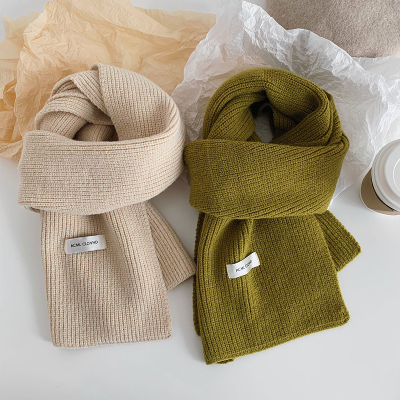 Korean-style solid-color knitted Japanese-style scarf for women in autumn and winter, ins, high-end and versatile, warm and thick woolen scarf, trendy pic 12
