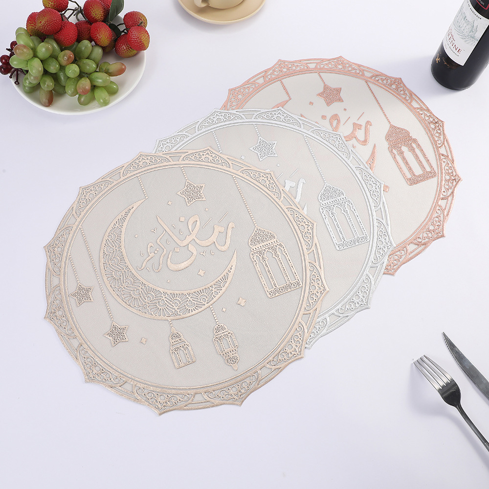 Cross-border round placemats, fashionable and simple PVC table MATS, gold and silver embossed tabletop, waterproof and anti-slip, star and moon festival Western placemats wholesale pic 3