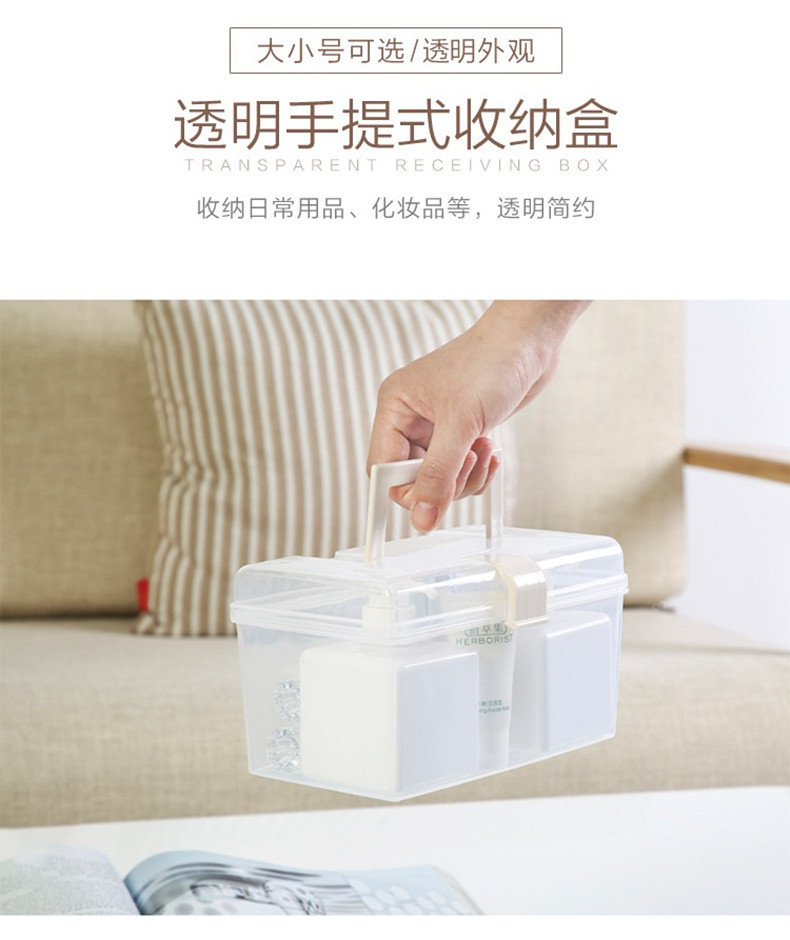塑料收纳箱桌面透明收纳盒带手提零食收纳盒车载储物箱玩具整理箱详情2