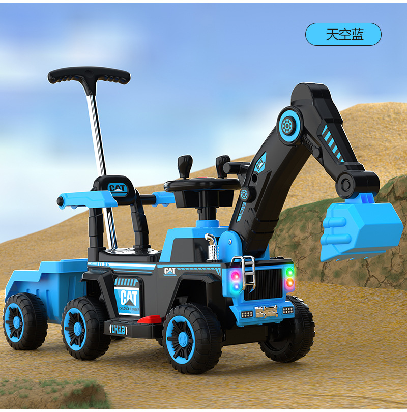 儿童挖掘机玩具大号工程车音乐电动滑行车扭扭车加大后储物挎斗详情26