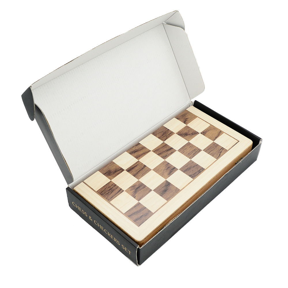 Two-in-one international chess checkers wooden board game toys with double back, non-magnetic for export pic 3