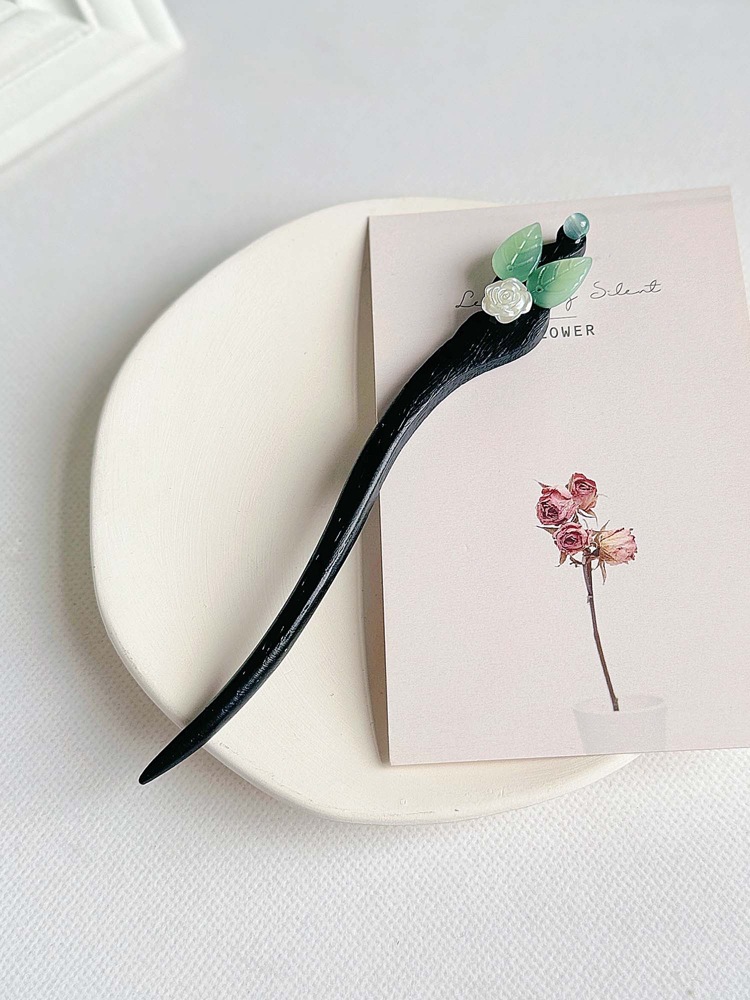 发簪古风盘发步摇新中式高级气质绒花汉服发饰木簪子简约簪子批发详情3