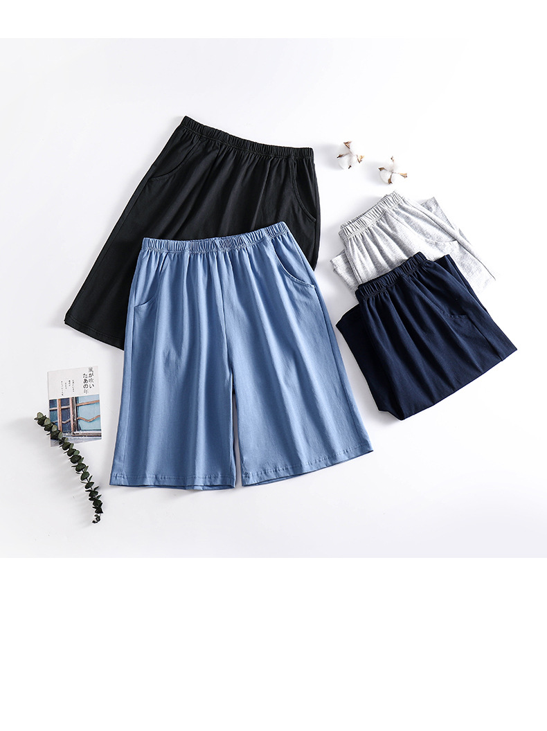 男士纯棉薄款五分裤休闲宽松可外穿家居裤纯色简约柔软全棉睡裤详情22