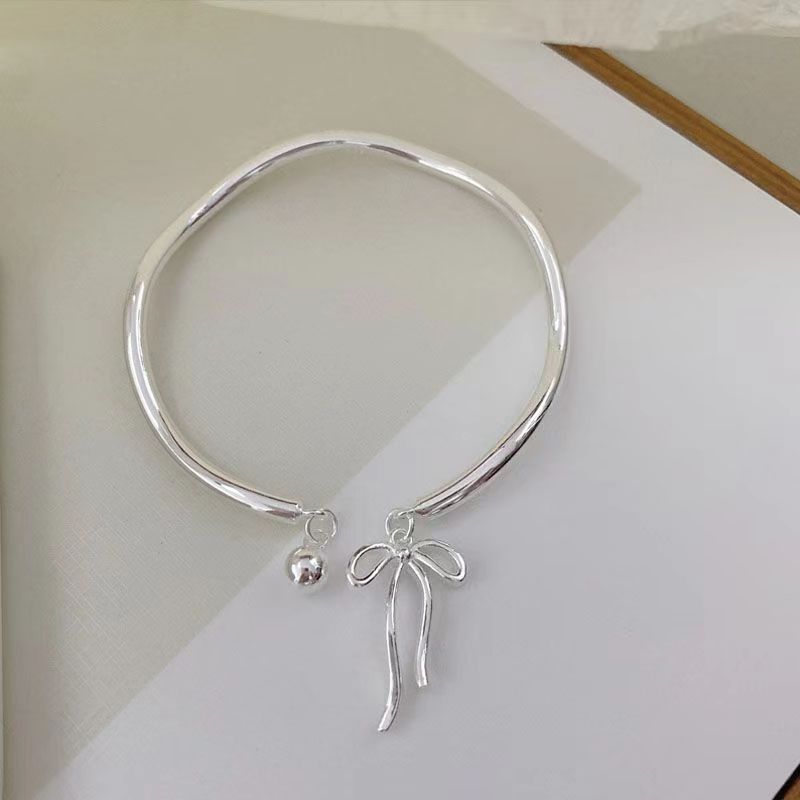 Bow bell bracelet, a niche and sweet princess on the run, a versatile Mobius 999 silver bracelet for best friends pic 4
