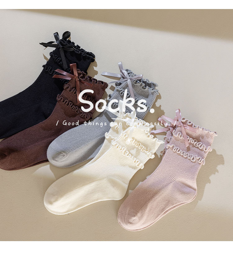 儿童袜子春秋款木耳边堆堆袜可爱蝴蝶结女童洛丽塔花边公主中筒袜详情7