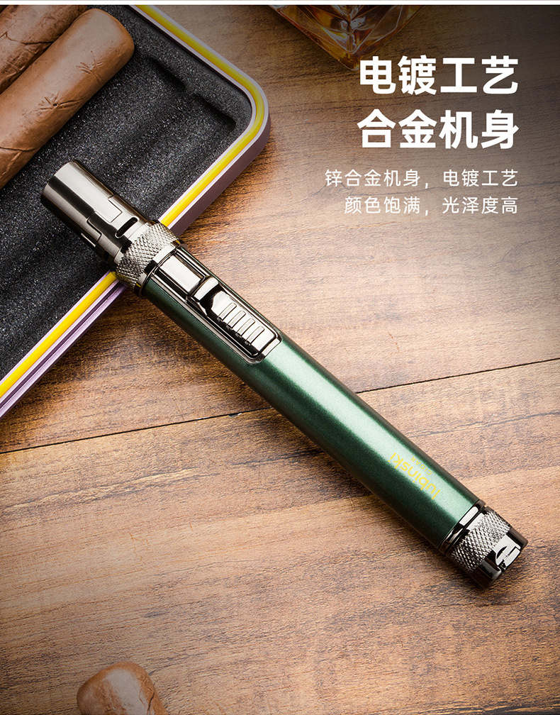 LUBINSKI cigar lighter, multi-functional portable direct-flush lighter with hole opener and ash-holding needle pic 4